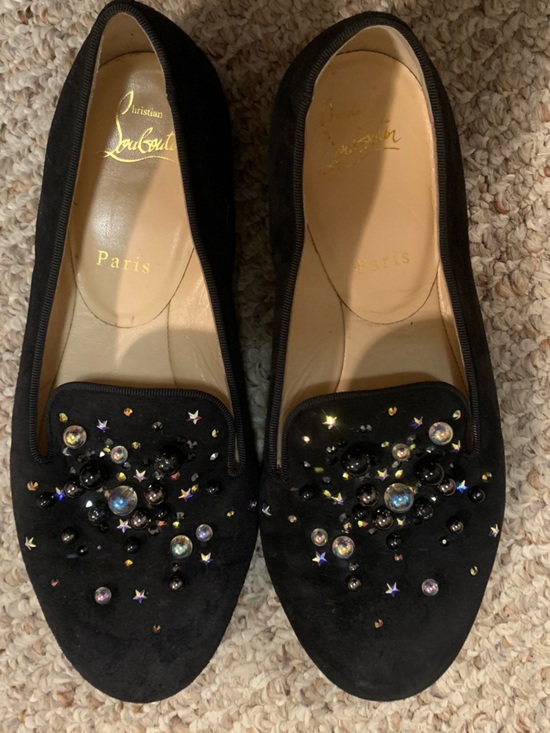 Christian Louboutin Shoes - Christian Louboutin Black Suede Embellished Loafers women’s 37.5